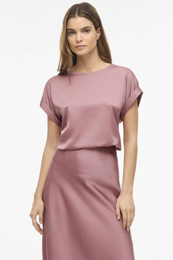 Vila T-shirt van satijn met ronde hals model 'ELLETTE'