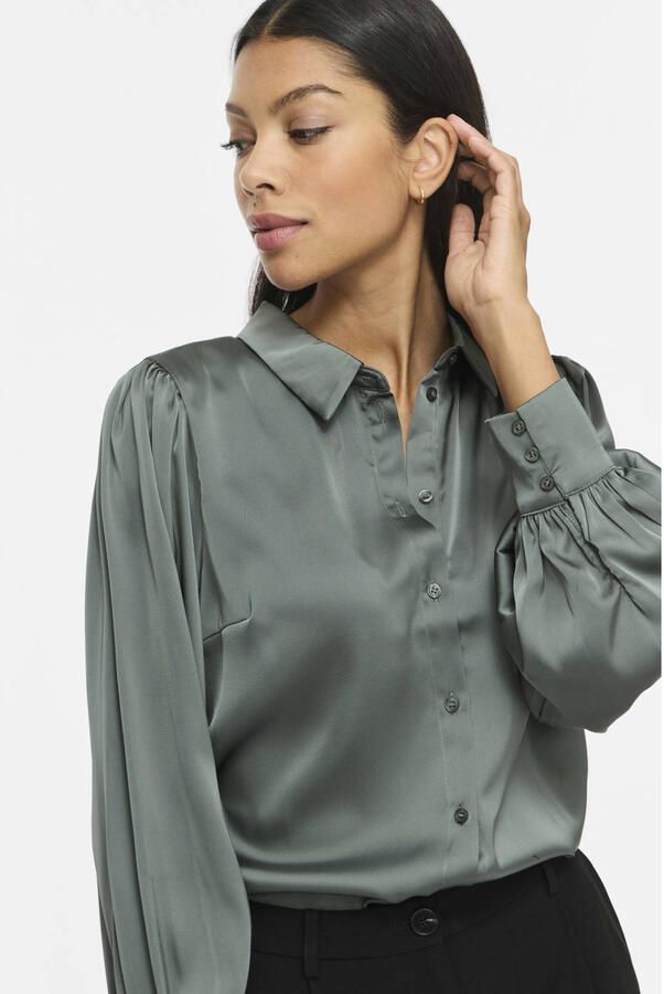 VILA satijnen rechtvallende blouse donkergroen