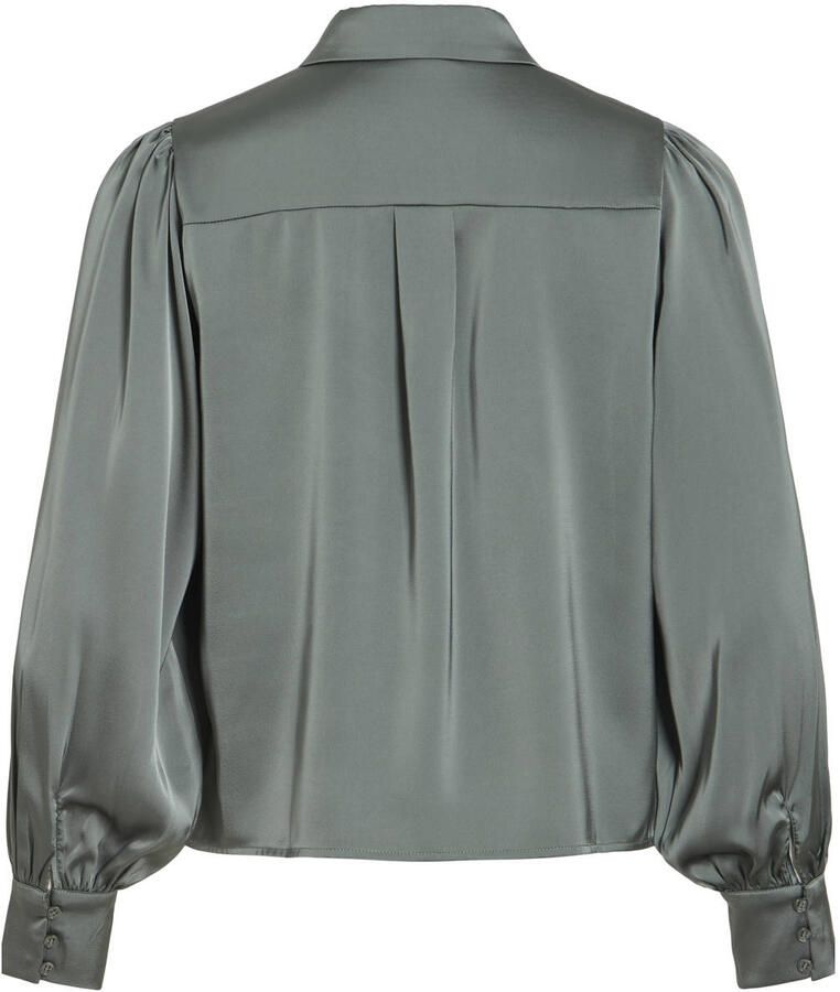 VILA satijnen rechtvallende blouse donkergroen - Foto 2