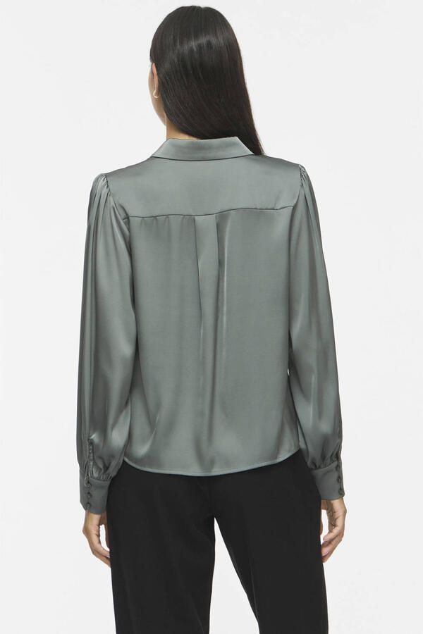 VILA satijnen rechtvallende blouse donkergroen - Foto 3