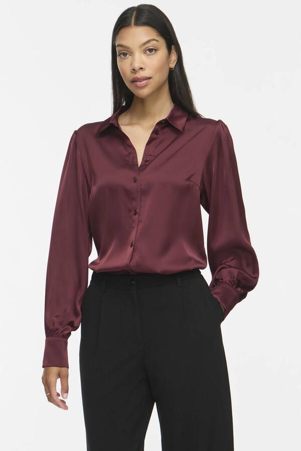 VILA satijnen rechtvallende blouse donkerrood