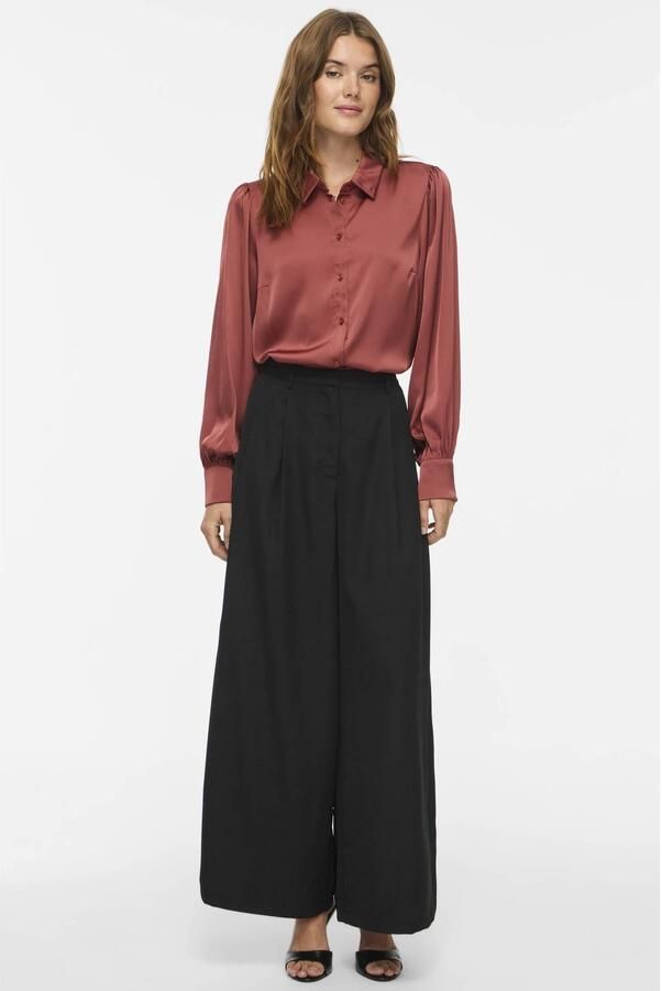 VILA satijnen rechtvallende blouse roodbruin - Foto 2