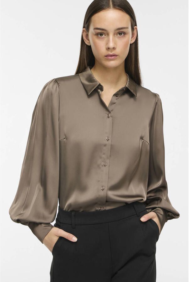VILA satijnen rechtvallende blouse taupe