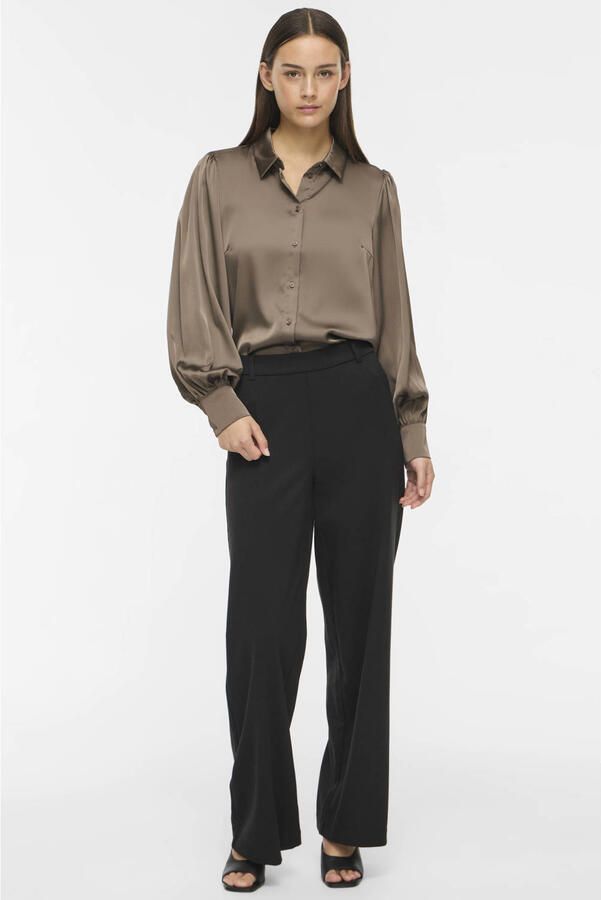VILA satijnen rechtvallende blouse taupe - Foto 3