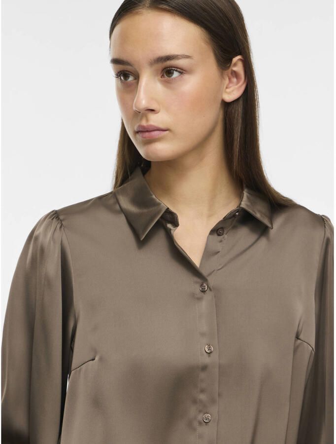 VILA satijnen rechtvallende blouse taupe - Foto 2