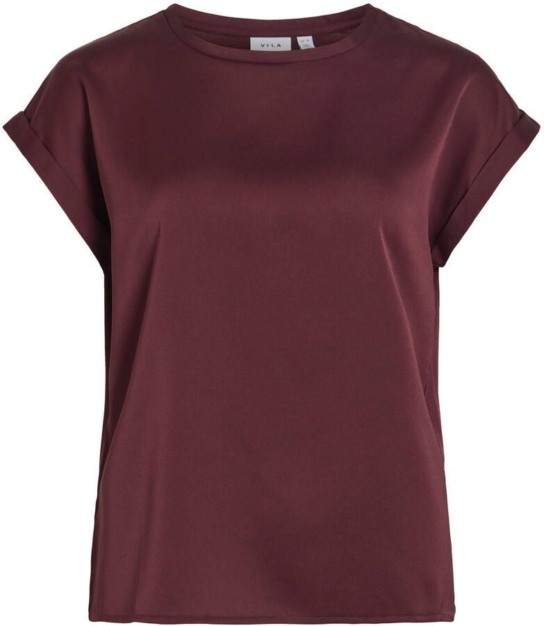 Vila T-shirt van satijn met ronde hals model 'ELLETTE'