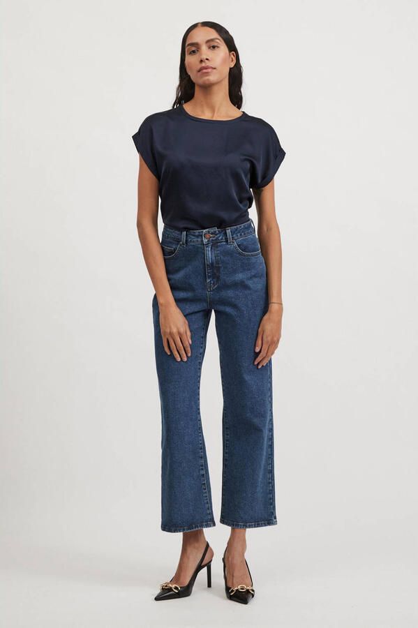 Vila Satin T-shirt met korte mouwen voor dames Blue Dames - Foto 2