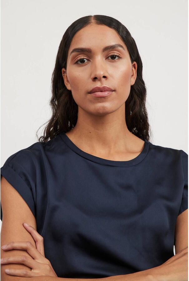 Vila Satin T-shirt met korte mouwen voor dames Blue Dames
