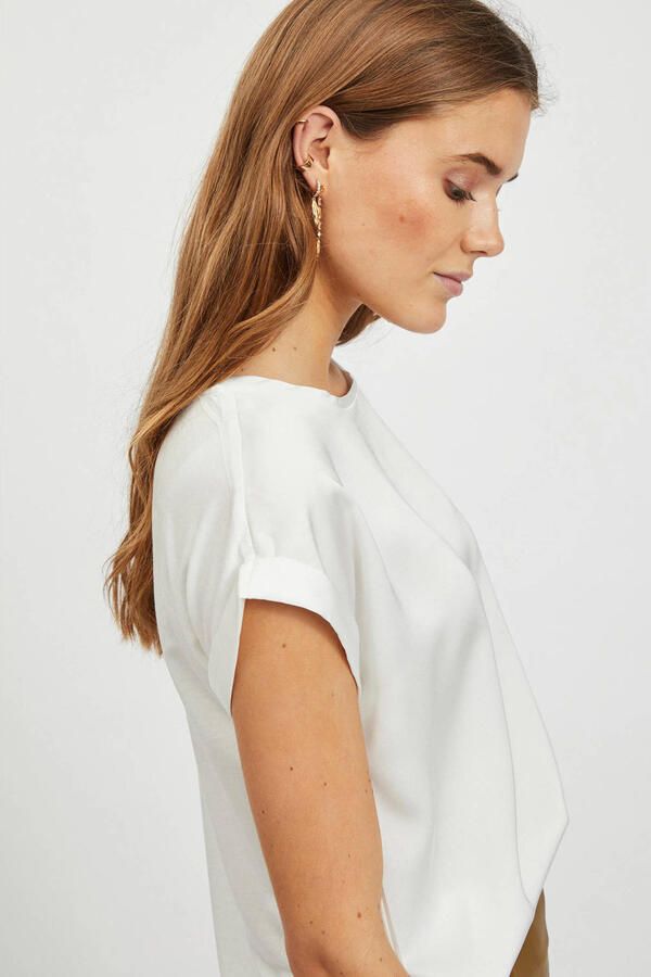 Vila Korte Mouwen Satijnen T-shirt voor Vrouwen White Dames - Foto 2