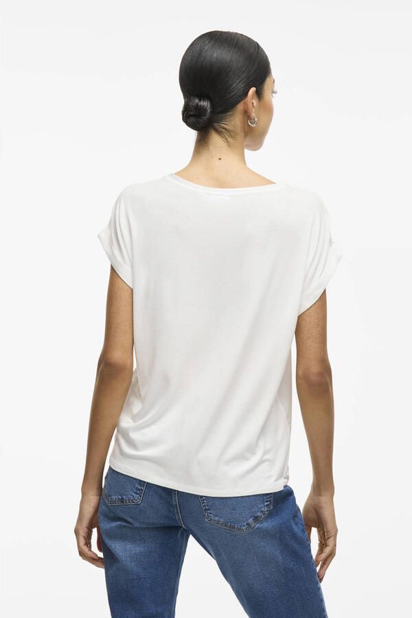 Vila Korte Mouwen Satijnen T-shirt voor Vrouwen White Dames - Foto 3