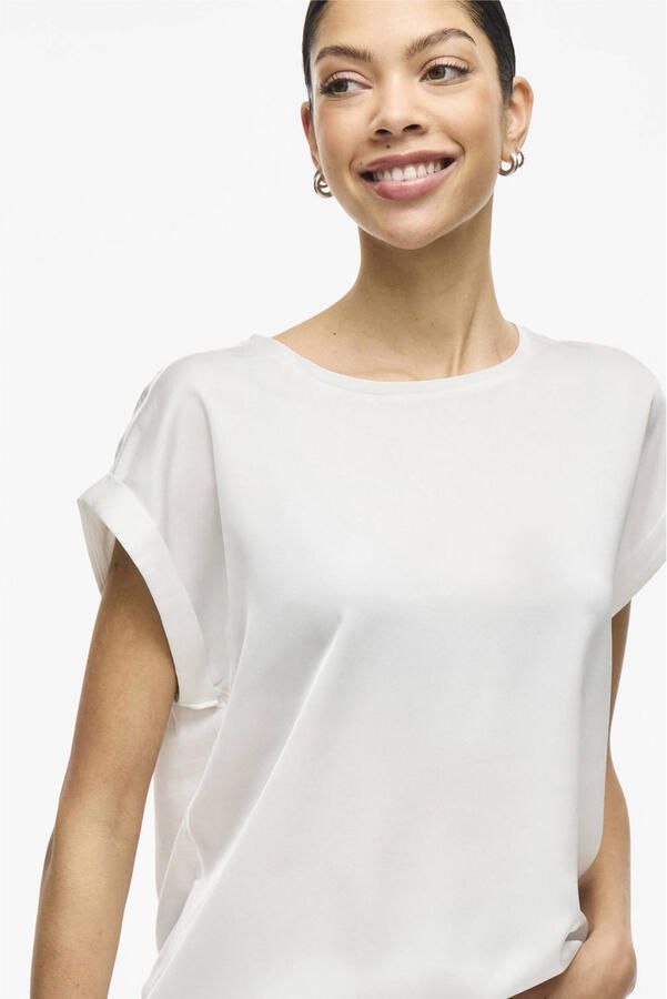 Vila Korte Mouwen Satijnen T-shirt voor Vrouwen White Dames - Foto 2