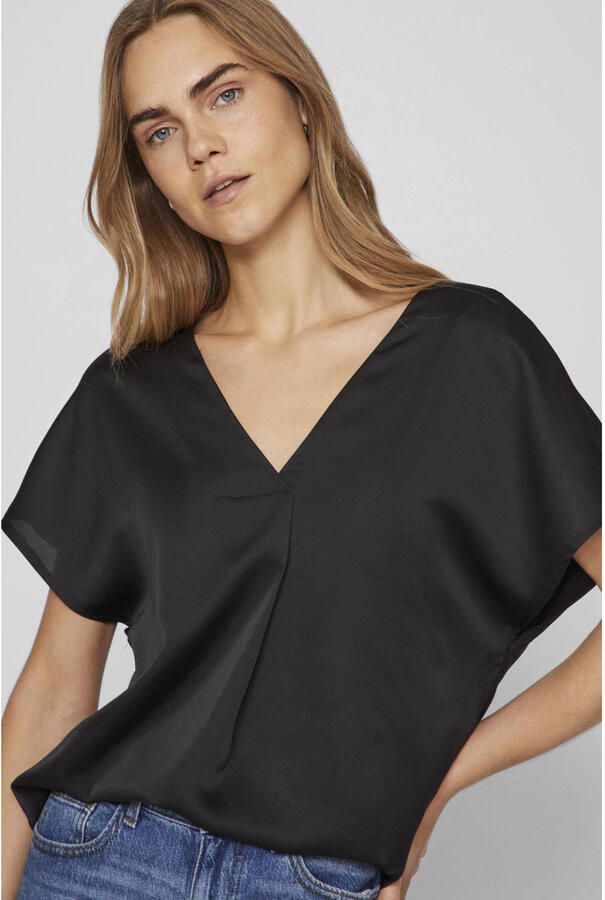 Vila Shirt met V-hals VIELLETTE V-NECK S S SATIN TOP NOOS