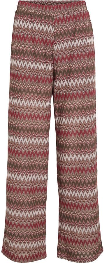 VILA straight high waist gestreepte geruite casual broek gebreid rood