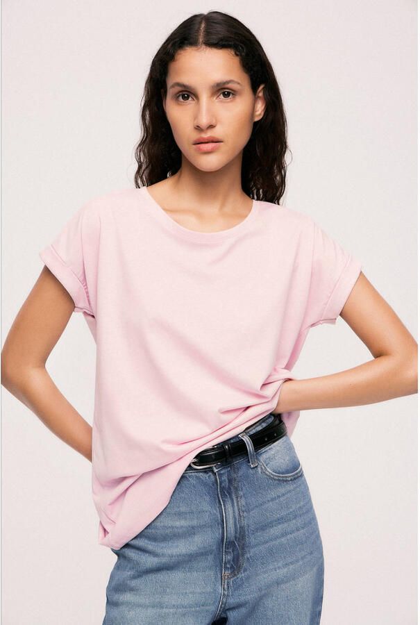 Vila Shirt met ronde hals VIDREAMERS NEW PURE T-SHIRT SU-NOOS Basic dames T-shirt met ronde hals en omgeslagen mouwen