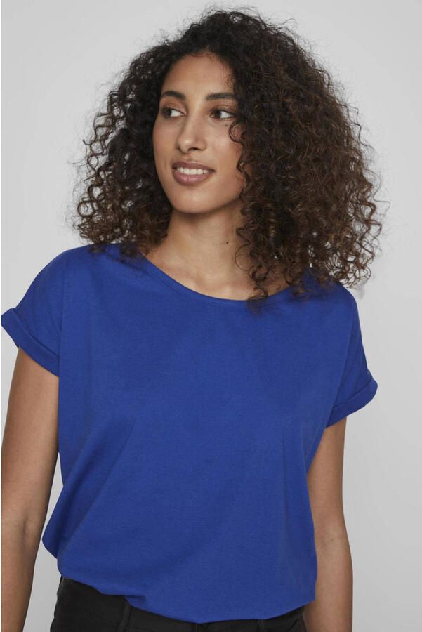 Vila Shirt met ronde hals VIDREAMERS NEW PURE T-SHIRT SU-NOOS Basic dames T-shirt met ronde hals en omgeslagen mouwen