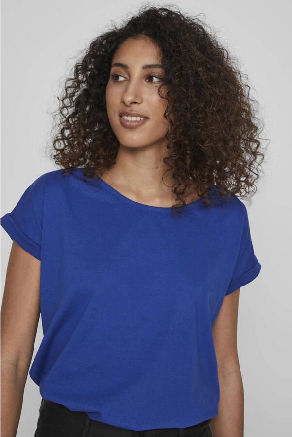 Vila Shirt met ronde hals VIDREAMERS NEW PURE T-SHIRT SU-NOOS Basic dames T-shirt met ronde hals en omgeslagen mouwen