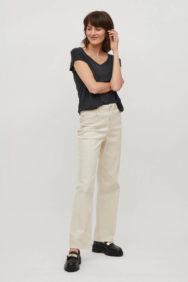 Vila Korte Mouw V-hals Modal T-shirt Vrouwen Black Dames