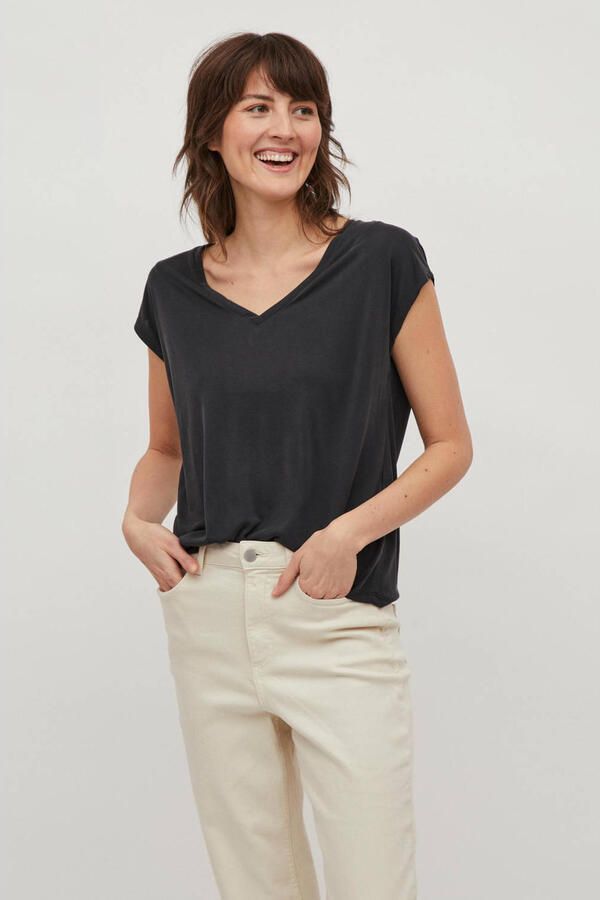 Vila Korte Mouw V-hals Modal T-shirt Vrouwen Black Dames - Foto 2