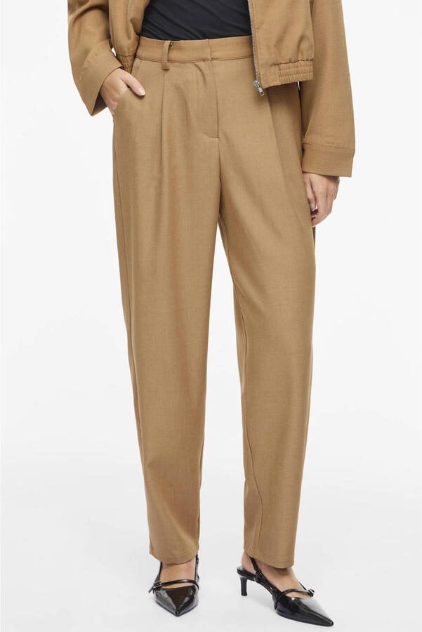 VILA Tapered high waist casual broek lichtbruin