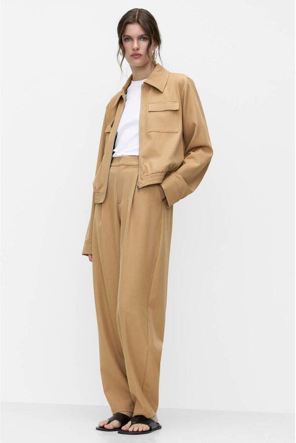 VILA Tapered high waist casual broek lichtbruin - Foto 2