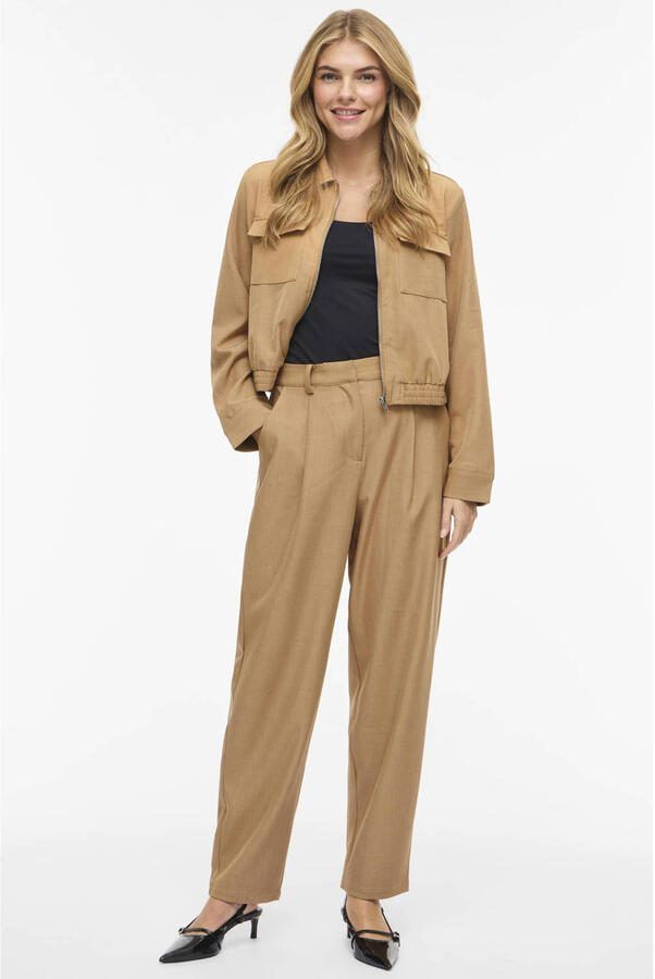 VILA Tapered high waist casual broek lichtbruin - Foto 3