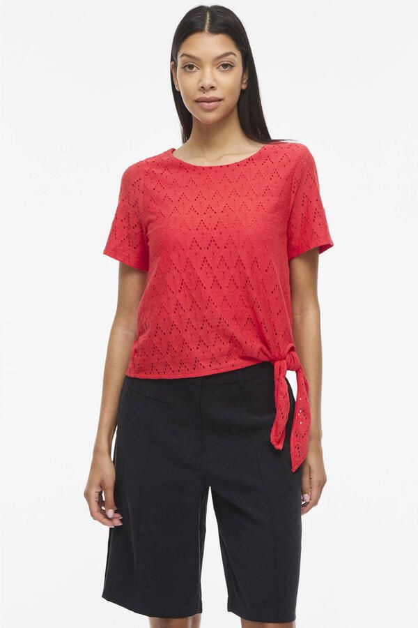 VILA top broderie rood