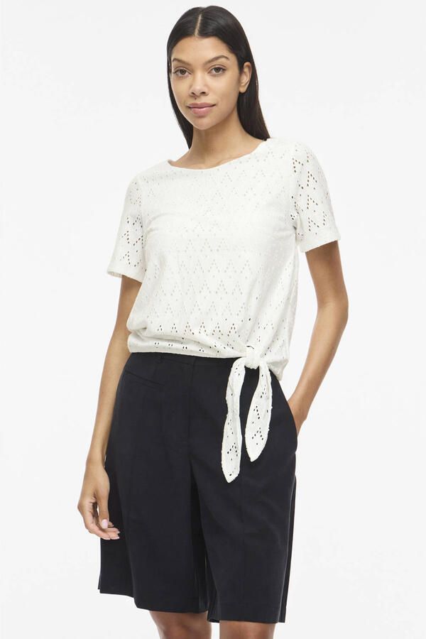 VILA top broderie wit