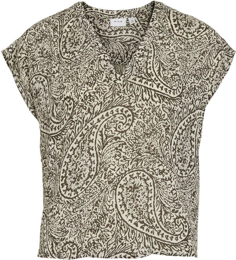 VILA top met paisley print ecru