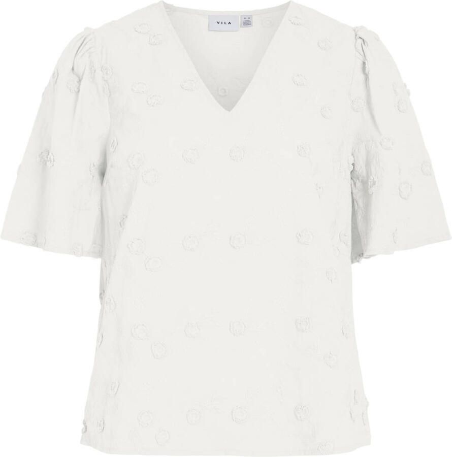 VILA top met textuur ecru