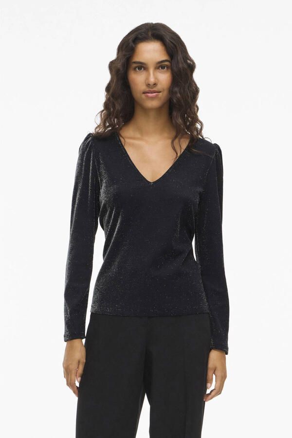 Vila Shirt met lange mouwen en V-hals model 'ELEINAS'