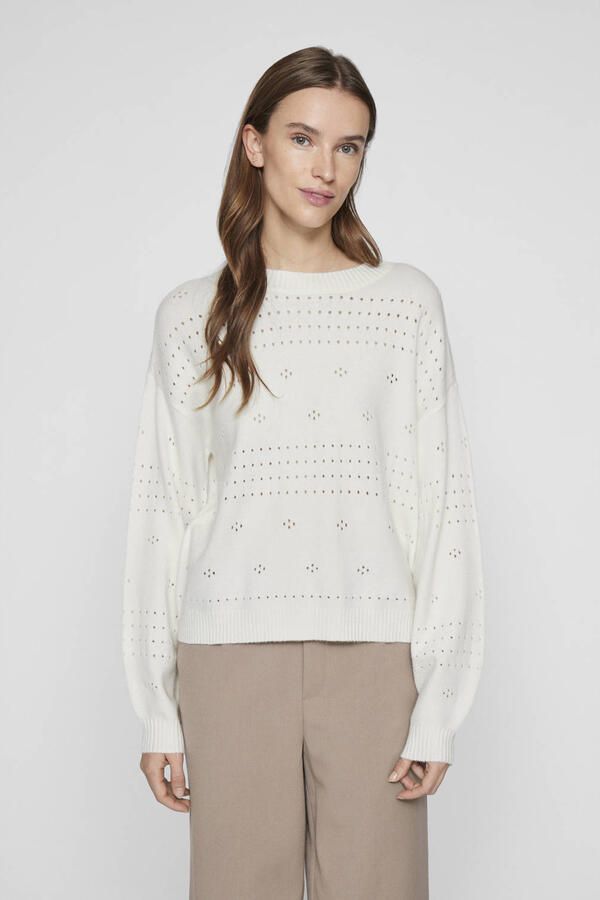 Vila Trui met ronde hals VIRIL L S O-NECK POINTELLE KNIT TOP-NOOS - Foto 3