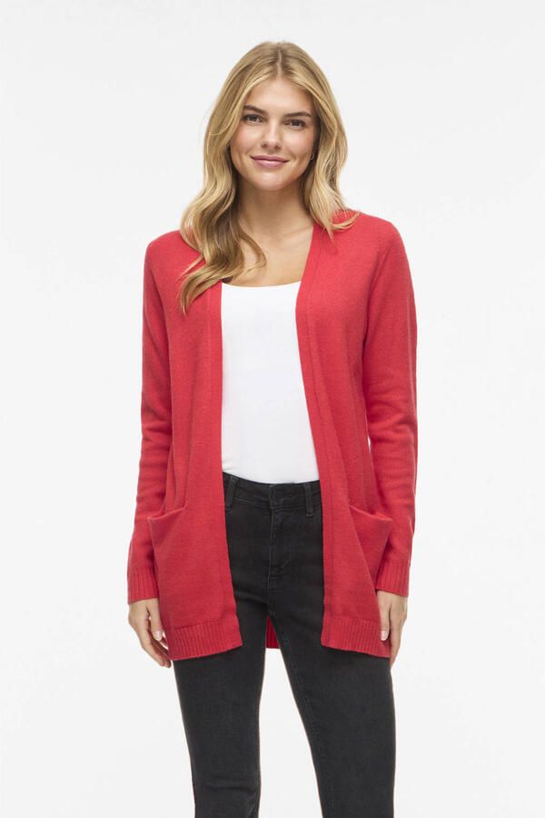 VILA vest gebreid koraalrood
