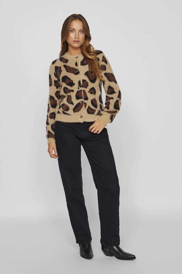 VILA vest VIHELLY met panterprint bruin donkerbruin zwart