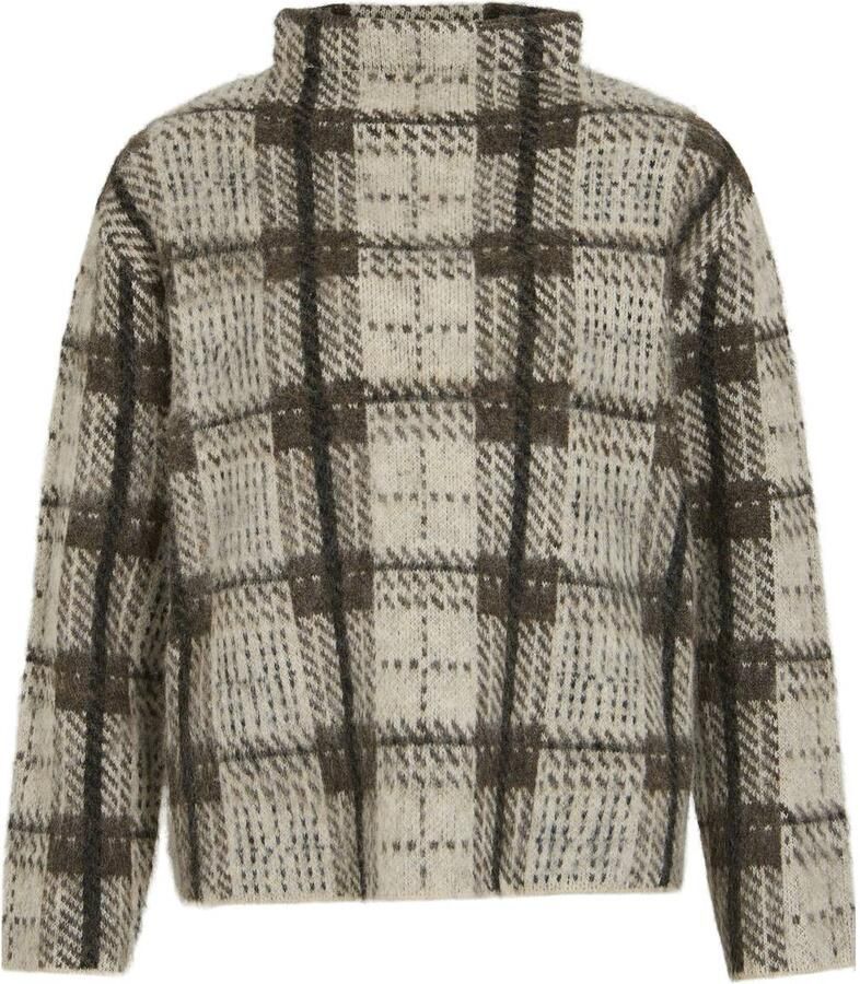 VILA Viargot High Neck Knit Top geruite jacquard coltrui ecru bruin