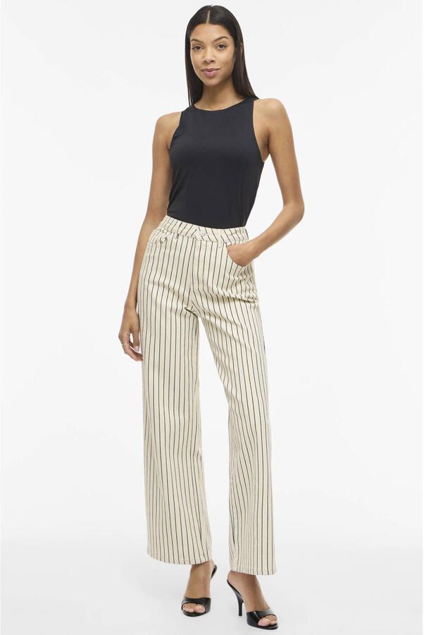 VILA Vichia high waist loose fit jeans met krijtstreep ecru