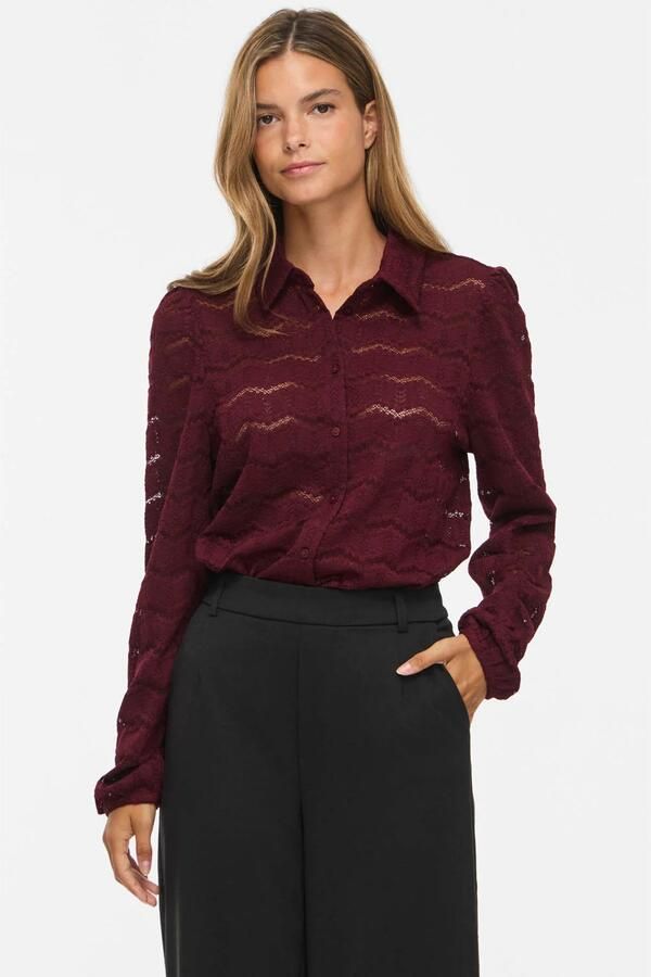 VILA Videlima L S Shirt Tes gehaakte blouse donkerrood