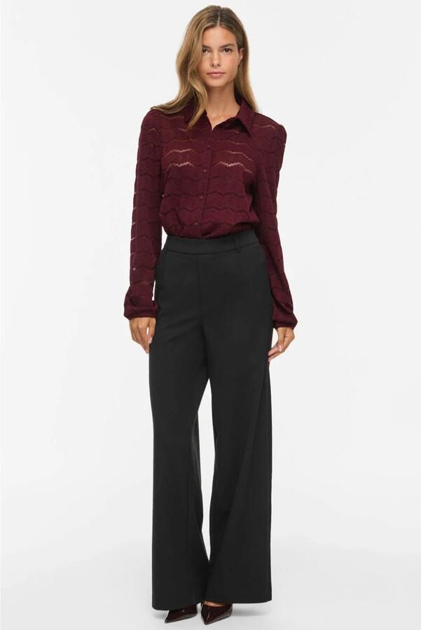 VILA Videlima L S Shirt Tes gehaakte blouse donkerrood - Foto 2