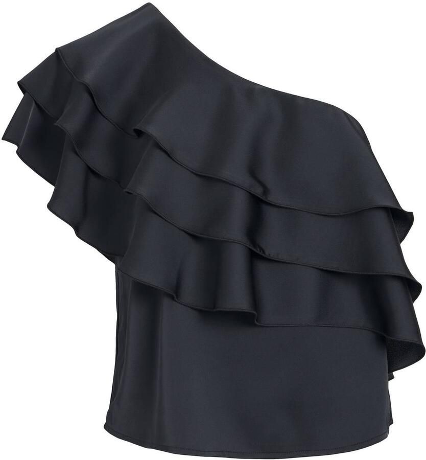 VILA Vifreja one shoulder satijnen top zwart