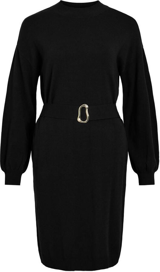 VILA Viricky L S Short Belted Knit Dress Ka gebreide mini jurk zwart