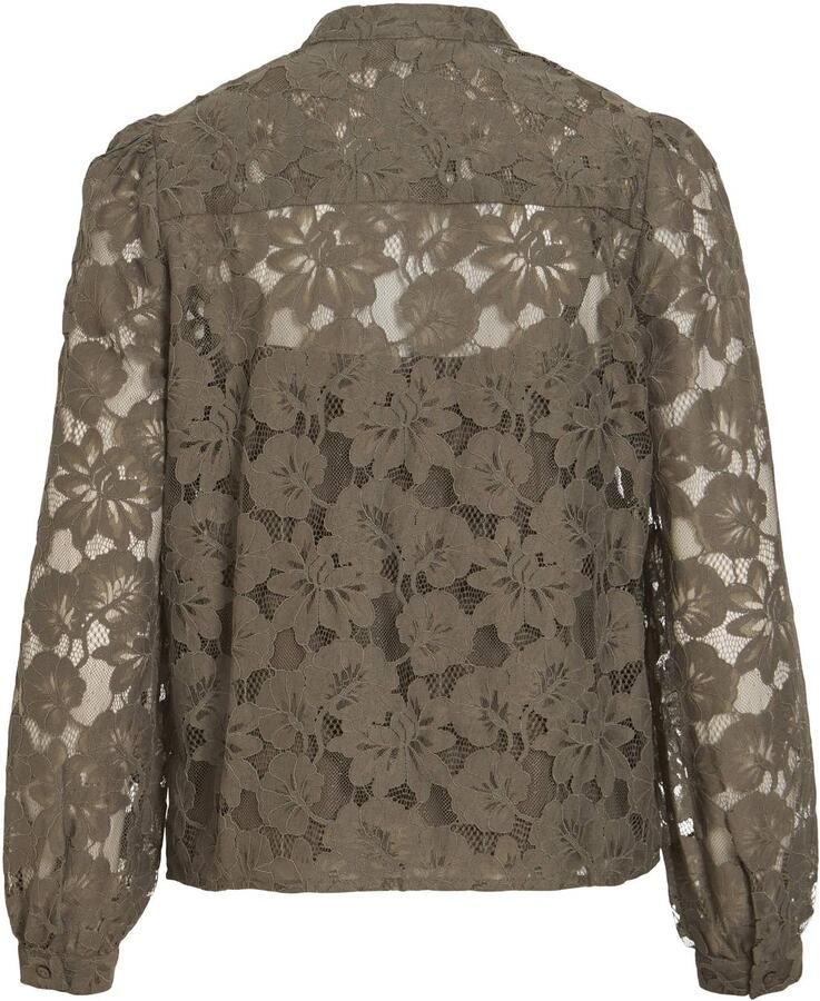 VILA Visala L S Lace Shirt kanten semi-transparante blouse donkergroen - Foto 2