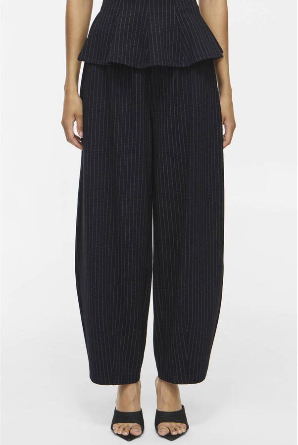 VILA viscose barrel cropped broek met krijtstreep zwart - Foto 3