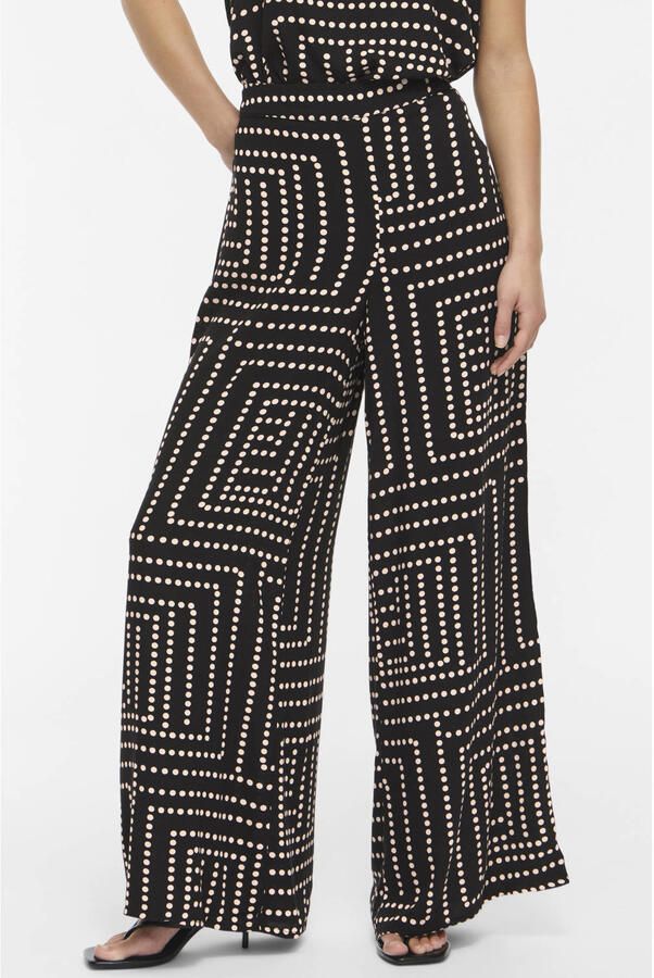 VILA viscose wide leg palazzobroek met stippen zwart