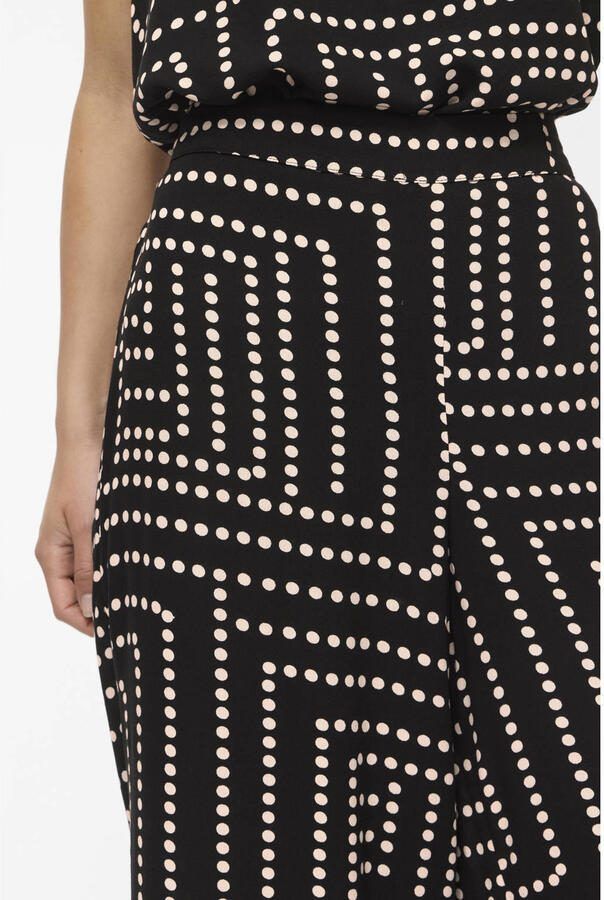 VILA viscose wide leg palazzobroek met stippen zwart