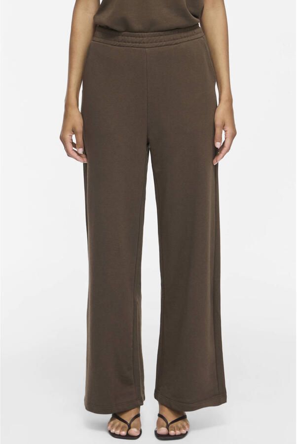VILA wide leg casual broek donkerbruin