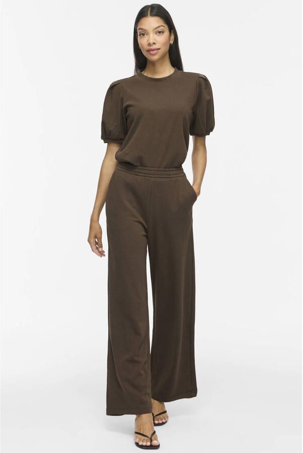 VILA wide leg casual broek donkerbruin - Foto 3
