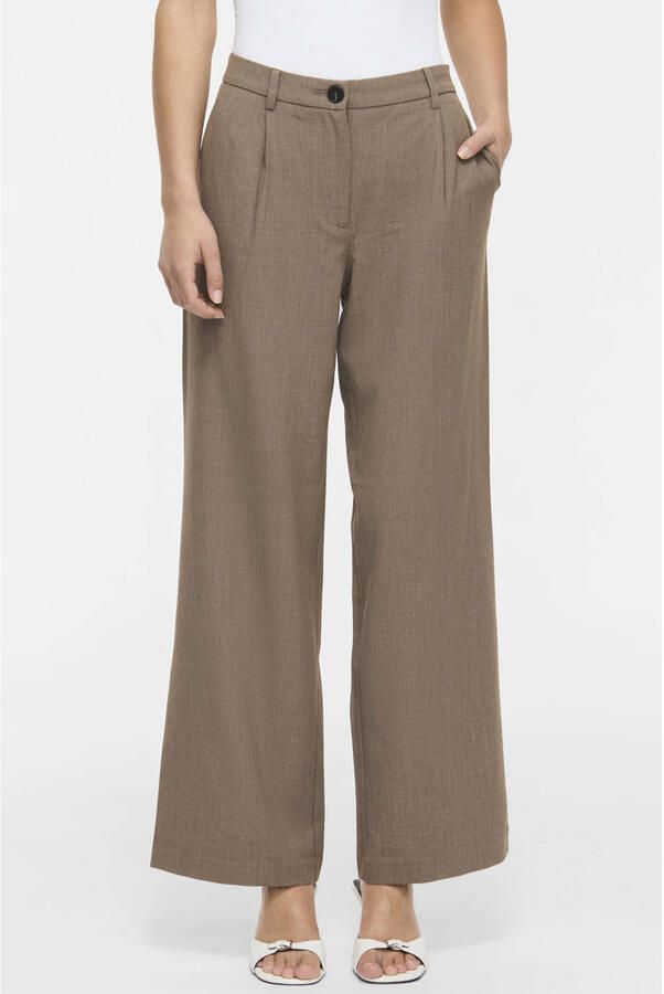 VILA wide leg casual broek lichtbruin