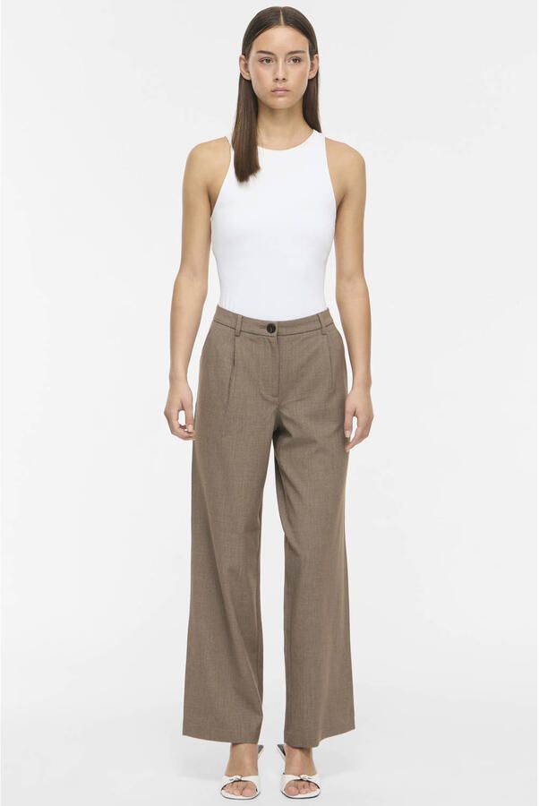 VILA wide leg casual broek lichtbruin - Foto 3