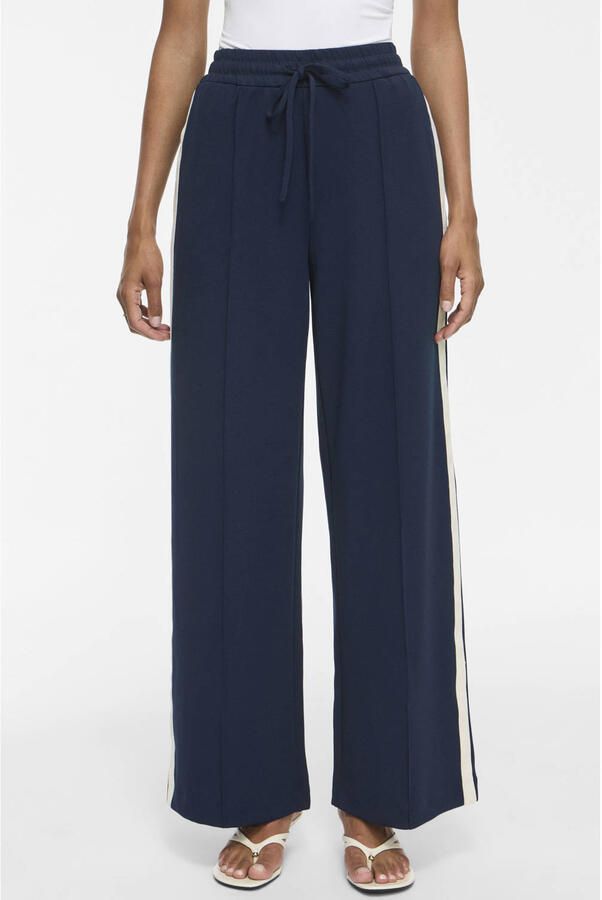 VILA wide leg casual broek marineblauw