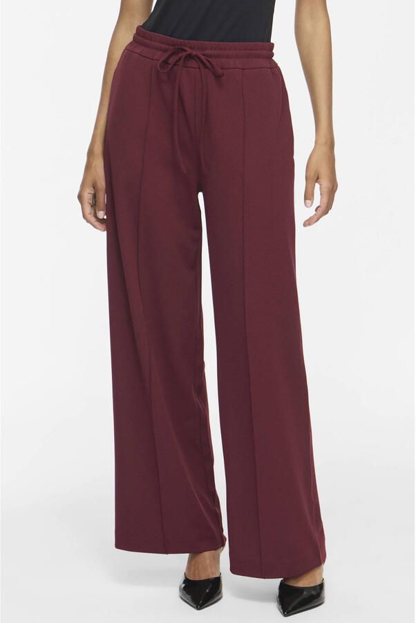 VILA wide leg gebreide casual broek donkerrood