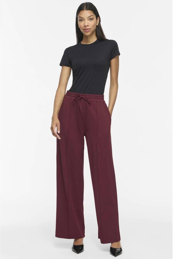VILA wide leg gebreide casual broek donkerrood - Foto 2